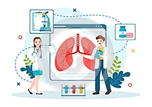 Pulmonologist Vector Illustration with Doctor Pulmonology, Lungs Respiratory System Examination and Treatment in Flat Cartoon