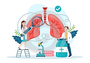 Pulmonologist Vector Illustration with Doctor Pulmonology, Lungs Respiratory System Examination and Treatment in Flat Cartoon