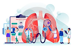 Pulmonology concept. Diseases, diagnosis and treatment of human lungs. Vector doctors characters illustration photo