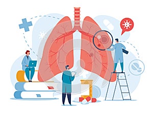 Pulmonology. Doctors examining lungs. Tuberculosis, pneumonia, lung cancer treatment or diagnostic. Lungs healthcare photo