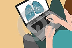 Pulmonology illustration. Flat tiny lungs healthcare persons concept. Abstract respiratory system examination and