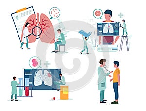 Pulmonology or respiratory medicine icon set, vector illustration