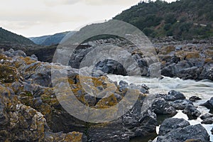 Pulo do Lobo waterfall with river guadiana and rock details in Mertola Alentejo, Portugal