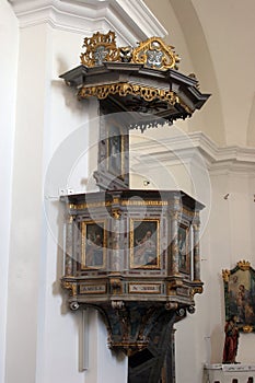 Pulpit in the Church of the Assumption in Klostar Ivanic, Croatia