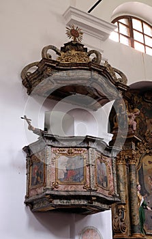 Pulpit in the church of Saint Leonard of Noblac in Kotari, Croatia