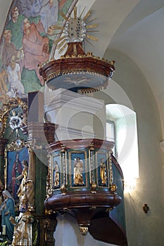 Pulpit in the church of Saint Peter in Sveti Petar Mreznicki, Croatia