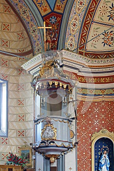 Pulpit in the church of St. Helena in Zabok, Croatia