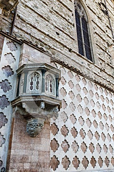 Pulpit of the exterior wall of the cathedral in Perugia, Umbria, Italy