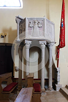 Pulpit in the parish church St Sylvester Pope in Kanfanar, Croatia