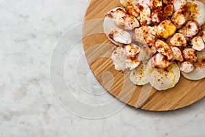 Pulpo a la gallega. Galician octopus on marble. Typical spanish food
