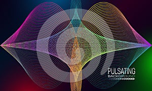 Pulsating futuristic background design with iridescent dots and lines array. Abstract cyberspace background