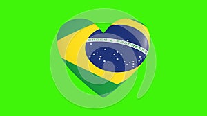 Pulsating heart in the colors of Brazil flag, on a transparent background, 3d rendering, png format with alpha transparency channe