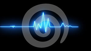 Pulse animation. Heartbeat. Cardiogram on black background. blue chart. Neon effect heartbeat line seamless looping video.