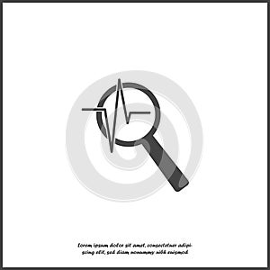 Pulse and glass magnifier vector illustration. Heartbeat symbol of cardiology on white isolated background. Financial business for