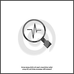 Pulse and glass magnifier vector illustration. Heartbeat symbol of cardiology on white isolated background. Financial business for