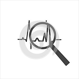 Pulse and glass magnifier vector illustration. Heartbeat symbol of cardiology on white isolated background. Financial business