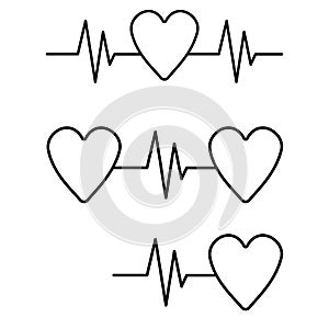 Pulse heart icon set. Heartbeat sign. Medical logo. Cardiac symbol. Healthy life. Vector illustration. Stock image.