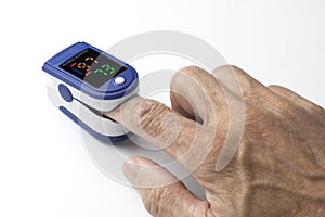 Pulse oximeter device for measuring the amount of oxygen in the blood on white background