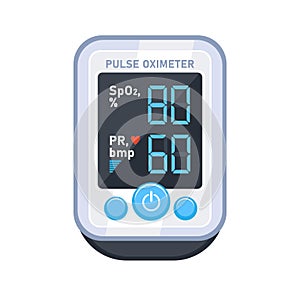 Pulse oximeter. Device to measure oxygen saturation. Blood saturation. Vector illustration