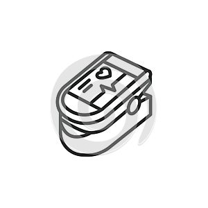 Pulse oximeter icon in line design. Oximeter, Health, Medical, Measurement, Oxygen, Saturation, Device vector