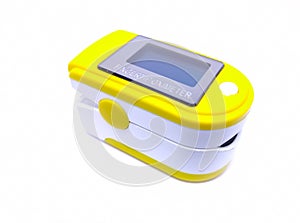 Pulse oximeter isolated on white background. It is used for monitoring a person`s oxygen saturation.