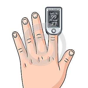 Pulse oximeter probe on finger medical science