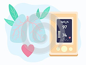 Pulse oximeter vector. Detection of lungs infections and coronavirus. Medical device for monotoring oxygen saturation