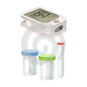 Pulse Oximetry and Plastic Container with Lid as Medical Device Vector Set photo