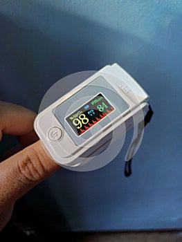 Pulse oxymeter is a tool to determine the level of oxygen in the blood photo