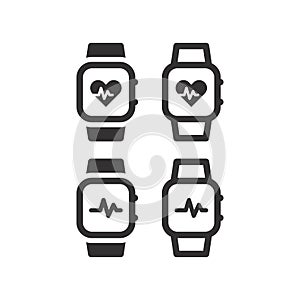 Pulse watch or pulsometer with heartbeat icon. Wrist watch with heart rate. photo