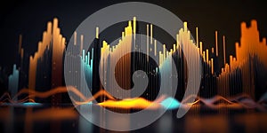 Pulse wave background visualization of sound waves. Abstract digital landscape or soundwaves with flowing particles.