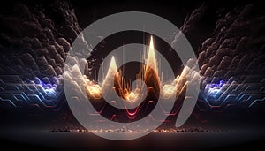 Pulse wave background visualization of sound waves. Abstract digital landscape or soundwaves with flowing particles.