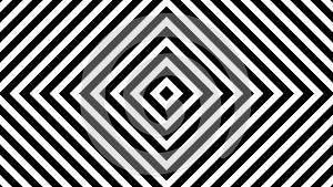 Pulsing striped center square minimal black and white background loop. Hypnotic quadratic concentrate seamless backdrop.