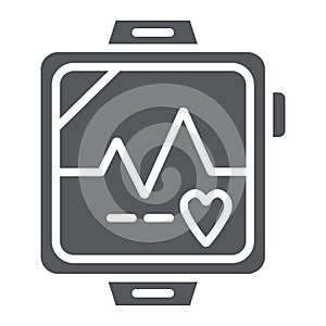 Pulsometer glyph icon, heart and cardio, heartbeat sign, vector graphics, a solid pattern on a white background.