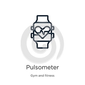 Pulsometer icon. Thin linear pulsometer outline icon isolated on white background from gym and fitness collection. Line vector photo