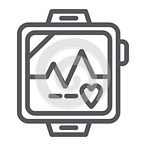 Pulsometer line icon, heart and cardio, heartbeat sign, vector graphics, a linear pattern on a white background. photo