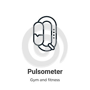 Pulsometer outline vector icon. Thin line black pulsometer icon, flat vector simple element illustration from editable gym and photo