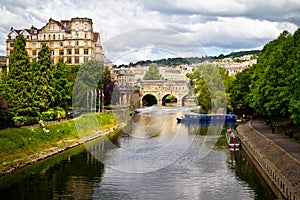 Pulteney Bridge over The River Avon, Bath, England.