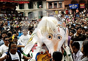 Pulu Kisi Elephant Dance in Indra Jatra in Kathmandu, Nepal
