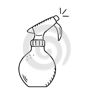 Pulverizator for spraying water cartoon doodle style. Vector web spray icon for household, hairdressing and gardening use. The