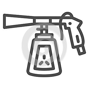 Pulverizer with cleaning agent line icon, dry cleaning concept, chemical washing spray vector sign on white background