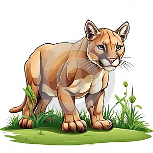 Puma in cartoon style. Cute Puma isolated on white background. Watercolor drawing, hand-drawn Puma in watercolor. photo