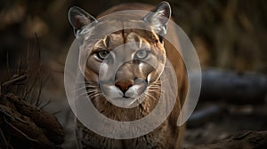 Puma. Cougar Closeup Portrait. Mountain lion.