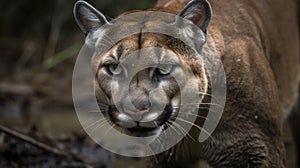 Puma. Cougar Closeup Portrait. Mountain lion.
