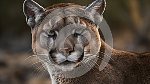 Puma. Cougar Closeup Portrait. Mountain lion.