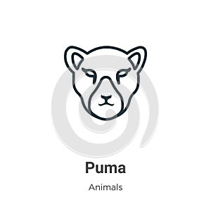 Puma outline vector icon. Thin line black puma icon, flat vector simple element illustration from editable animals concept