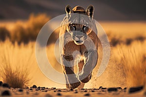 Puma running, aggressive, hunting and attacking, predator, Generative AI