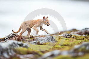 puma stalking prey on rocky slope