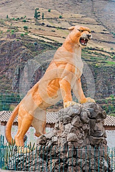 Puma statue in Calca the peruvian Andes on Cuzco Peru