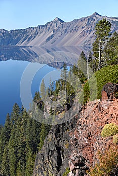 Pumic Slopes Reflect in Crater Lake